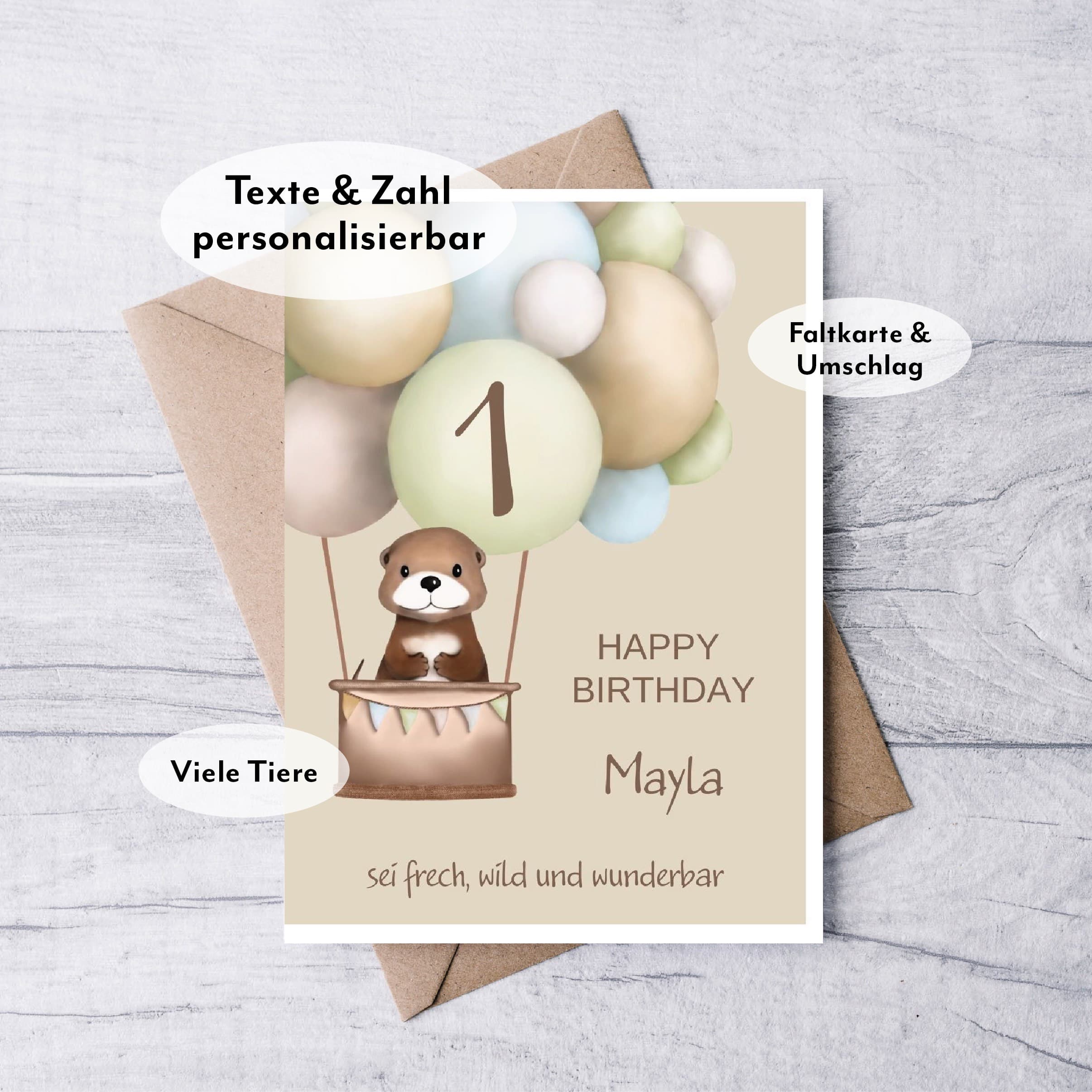 Geburtstagskarte Kind personalisiert mit Name, Alter und Spruch