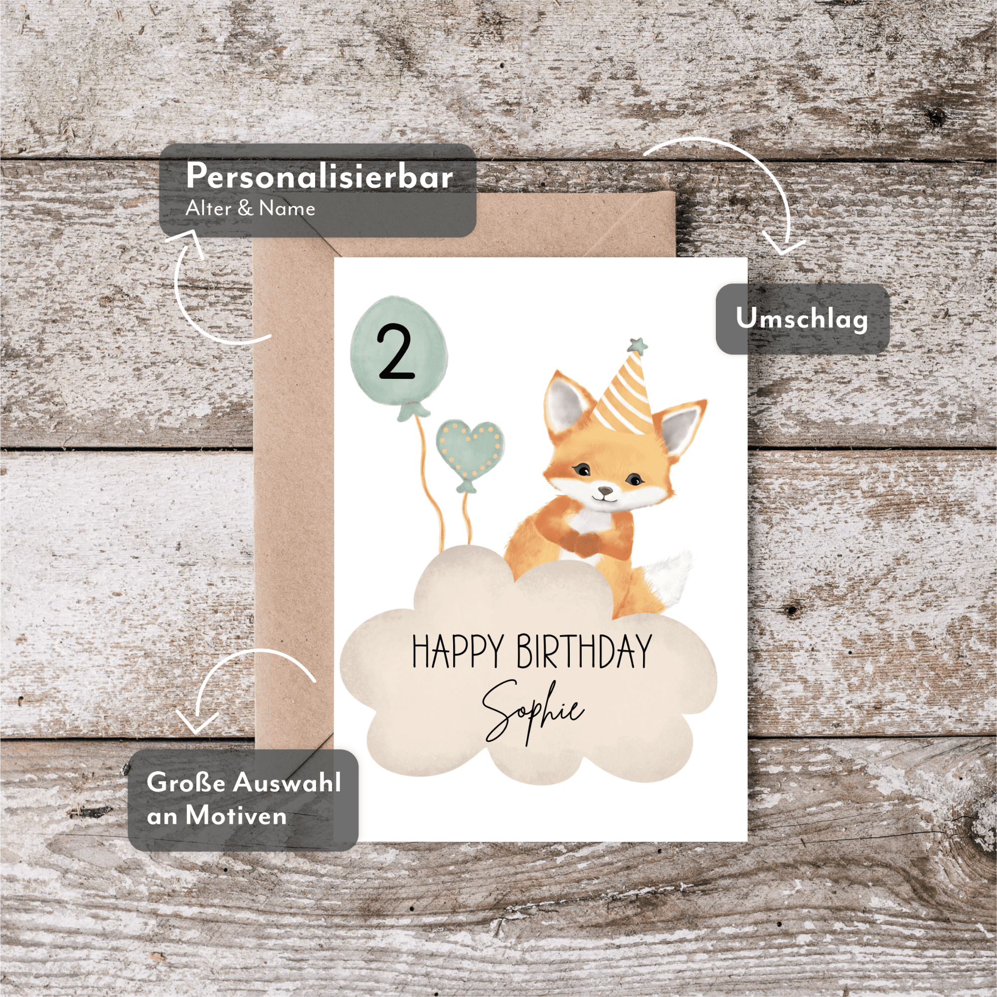 Geburtstagskarte Kind Wolke – personalisiert mit Name & Alter