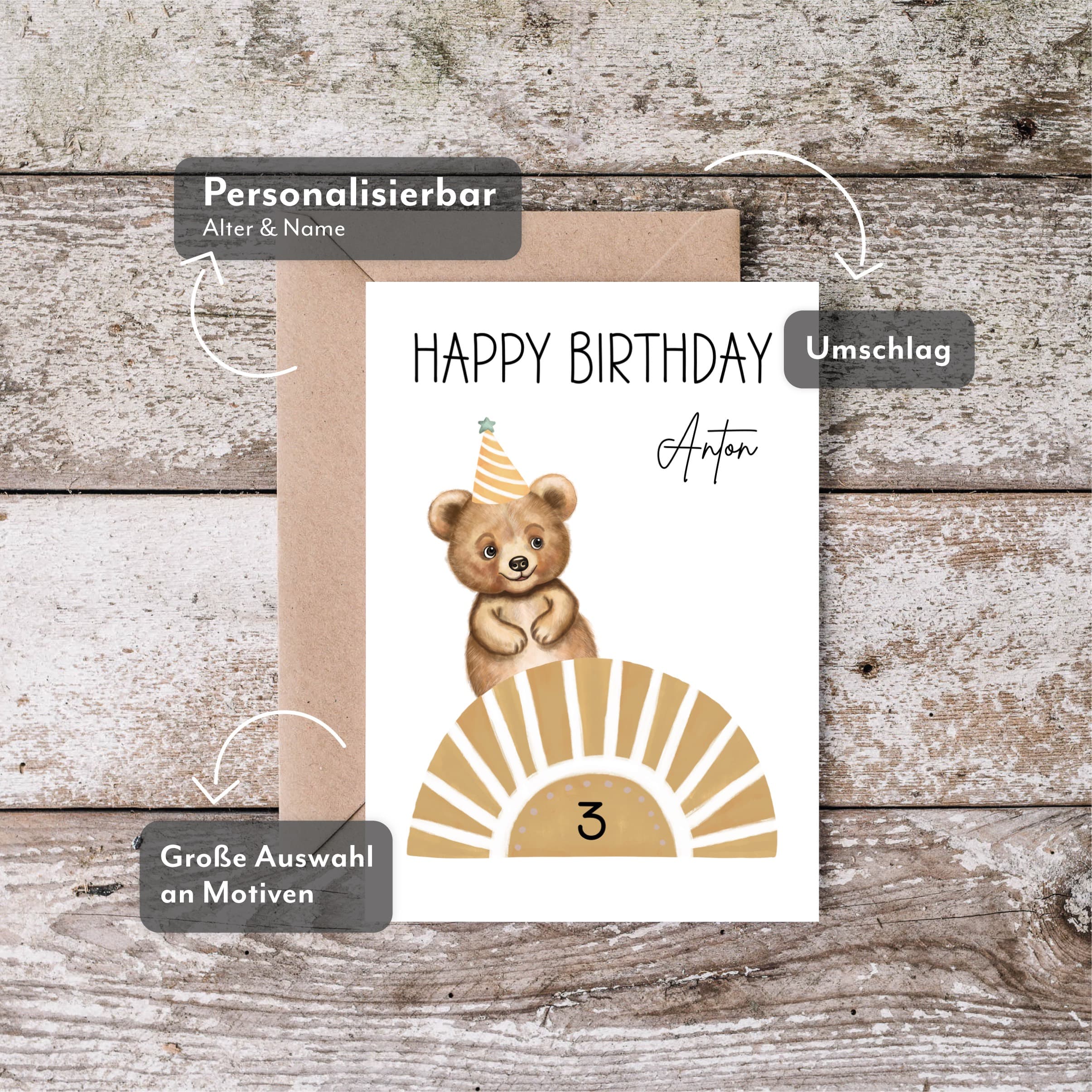 Geburtstagskarte Kind Sonne – personalisiert mit Name & Alter