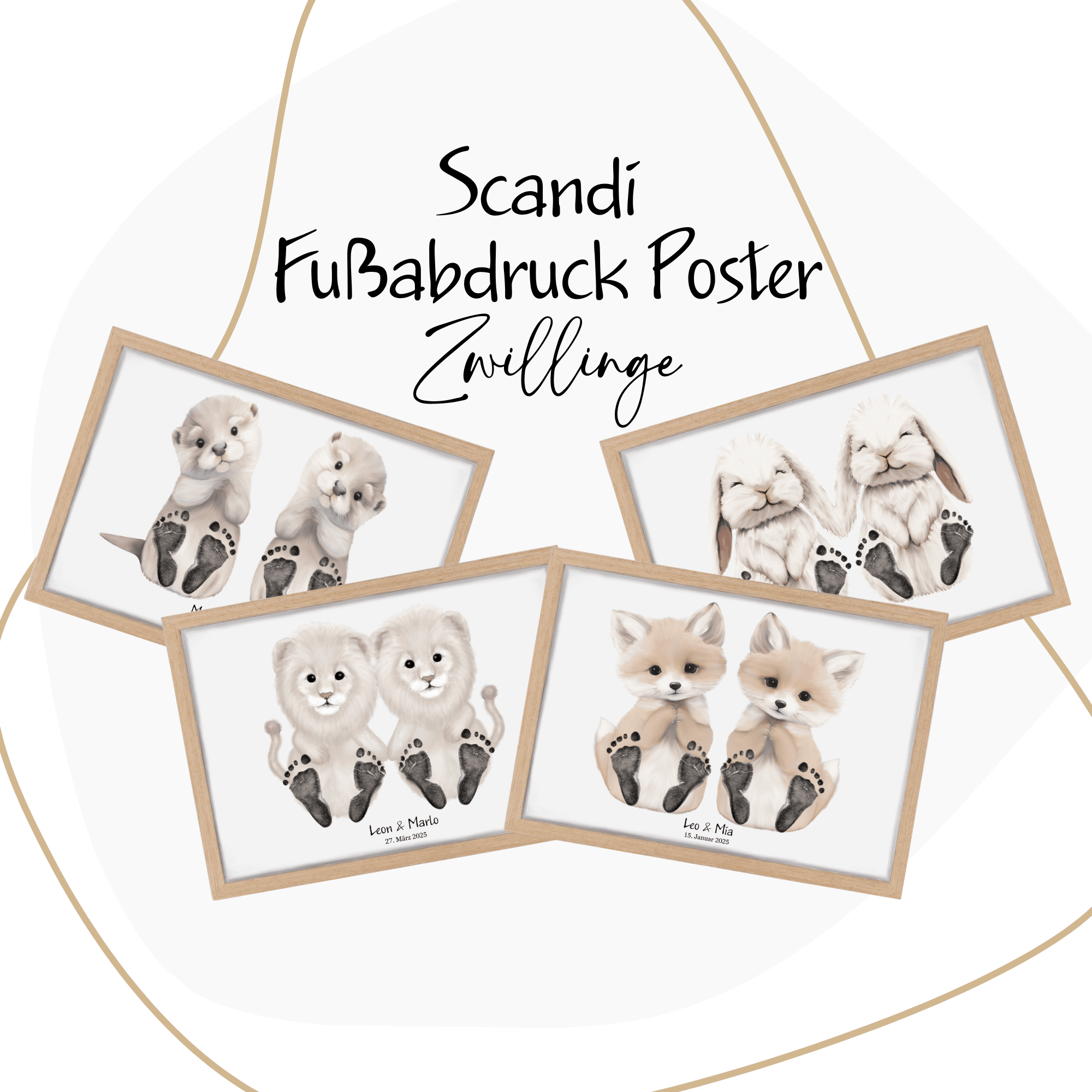 Personalisiertes Zwillinge Baby Fußabdruck Set – Boho Skandi