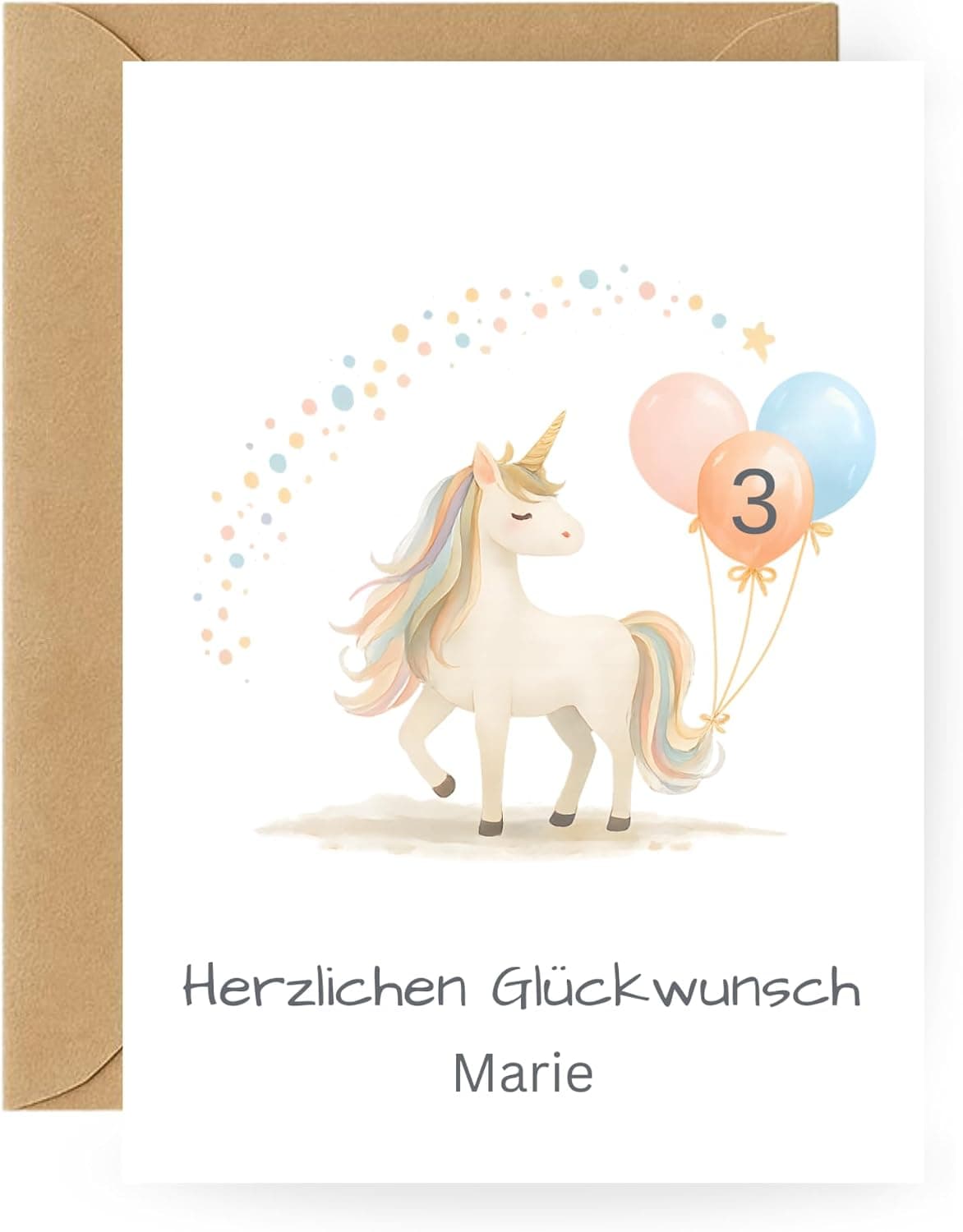 Einhorn Geburtstagskarte Mädchen personalisiert mit Name & Alter
