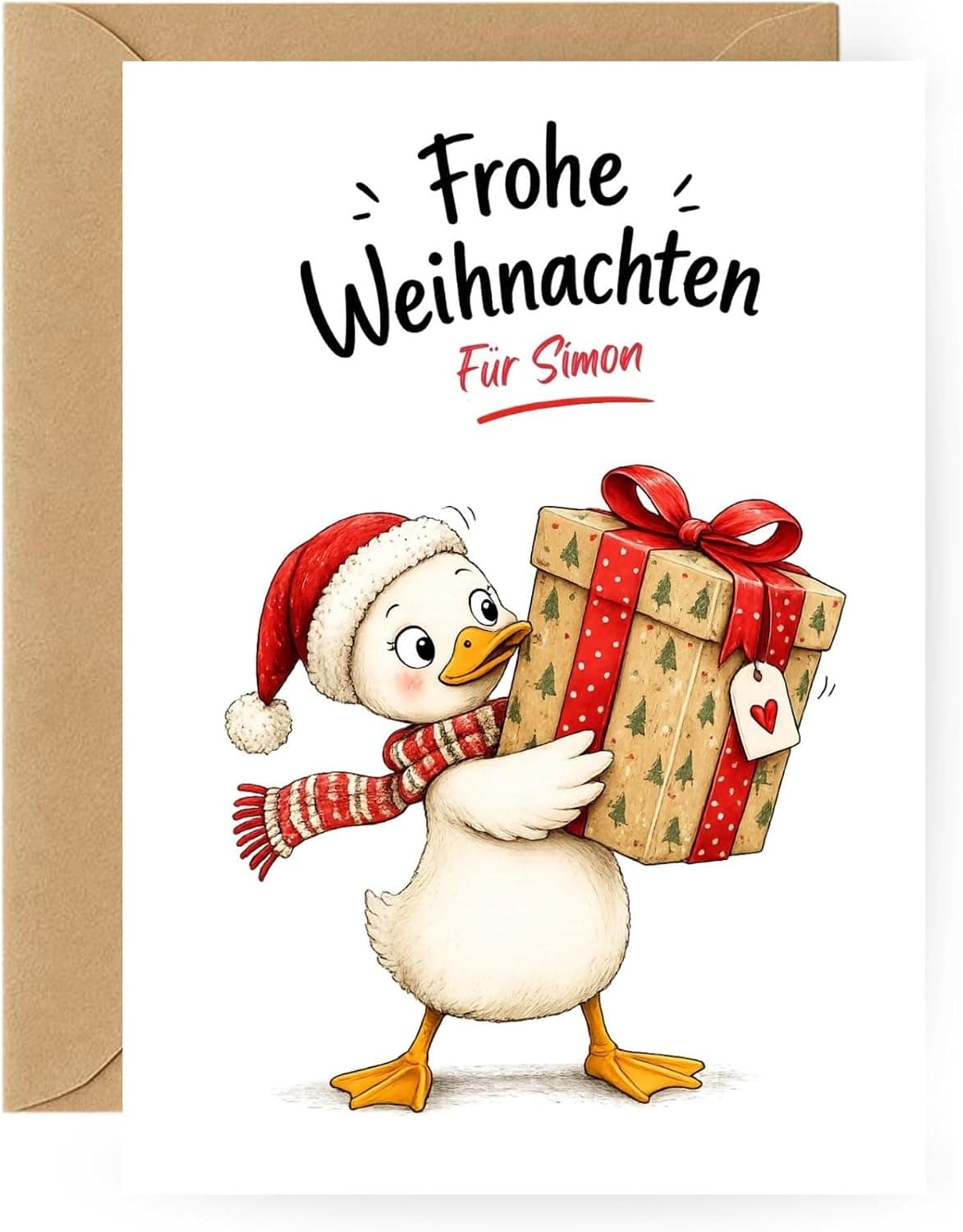 Personalisierte Kinder-Weihnachtskarte Ente, Dino, Capybara & Co. – Ente