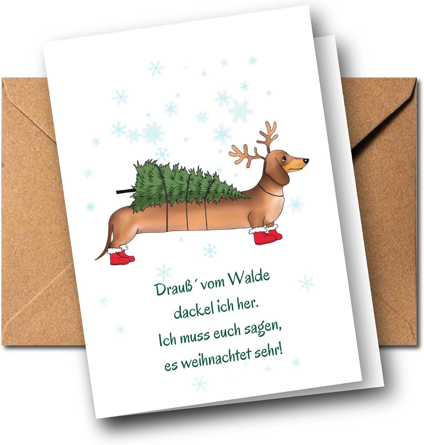 Lustige Weihnachtskarte „Drauß vom Walde dackel ich her“