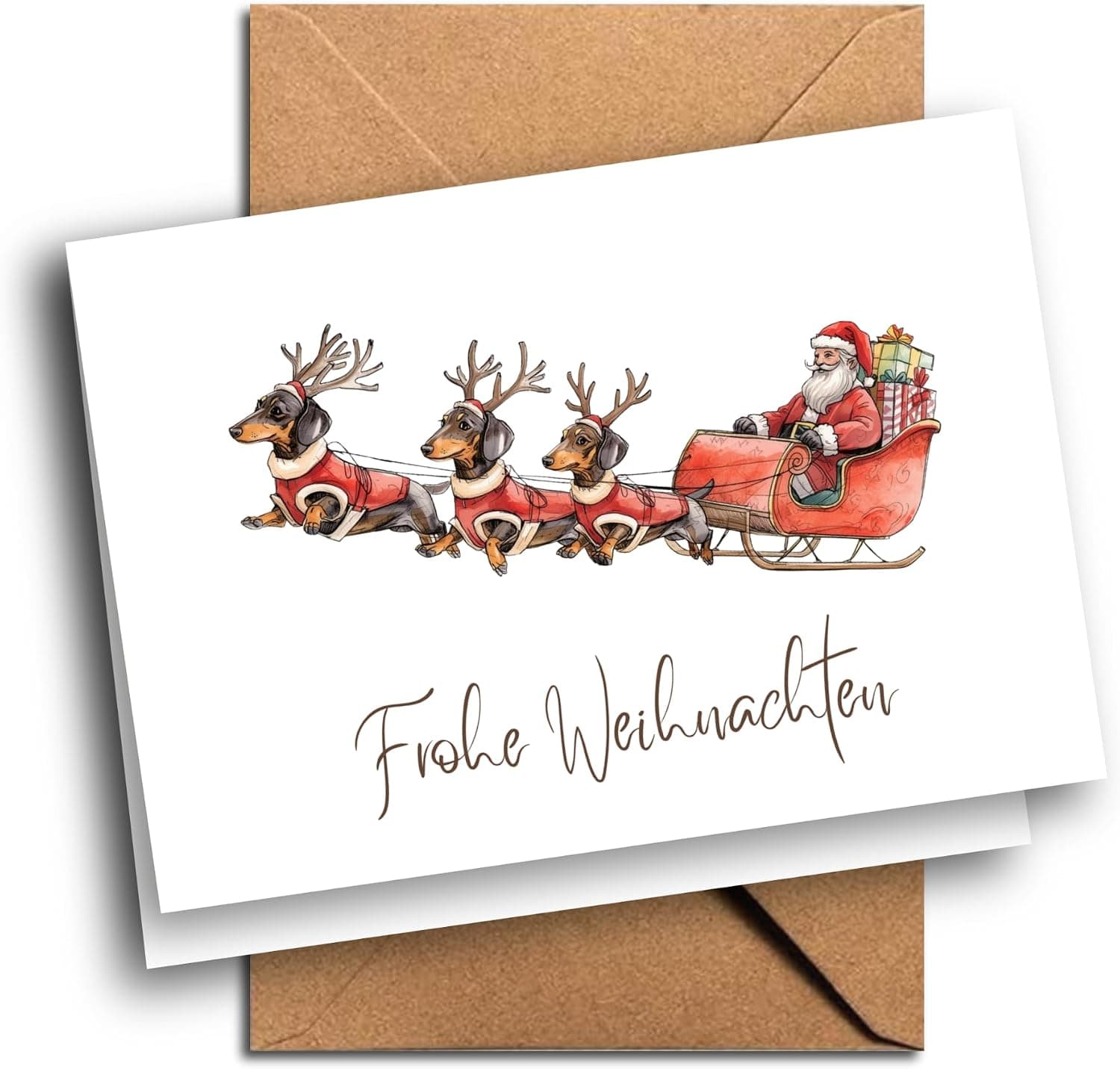 Lustige Dackel-Weihnachtskarte „3 Dackel als Rentiere“