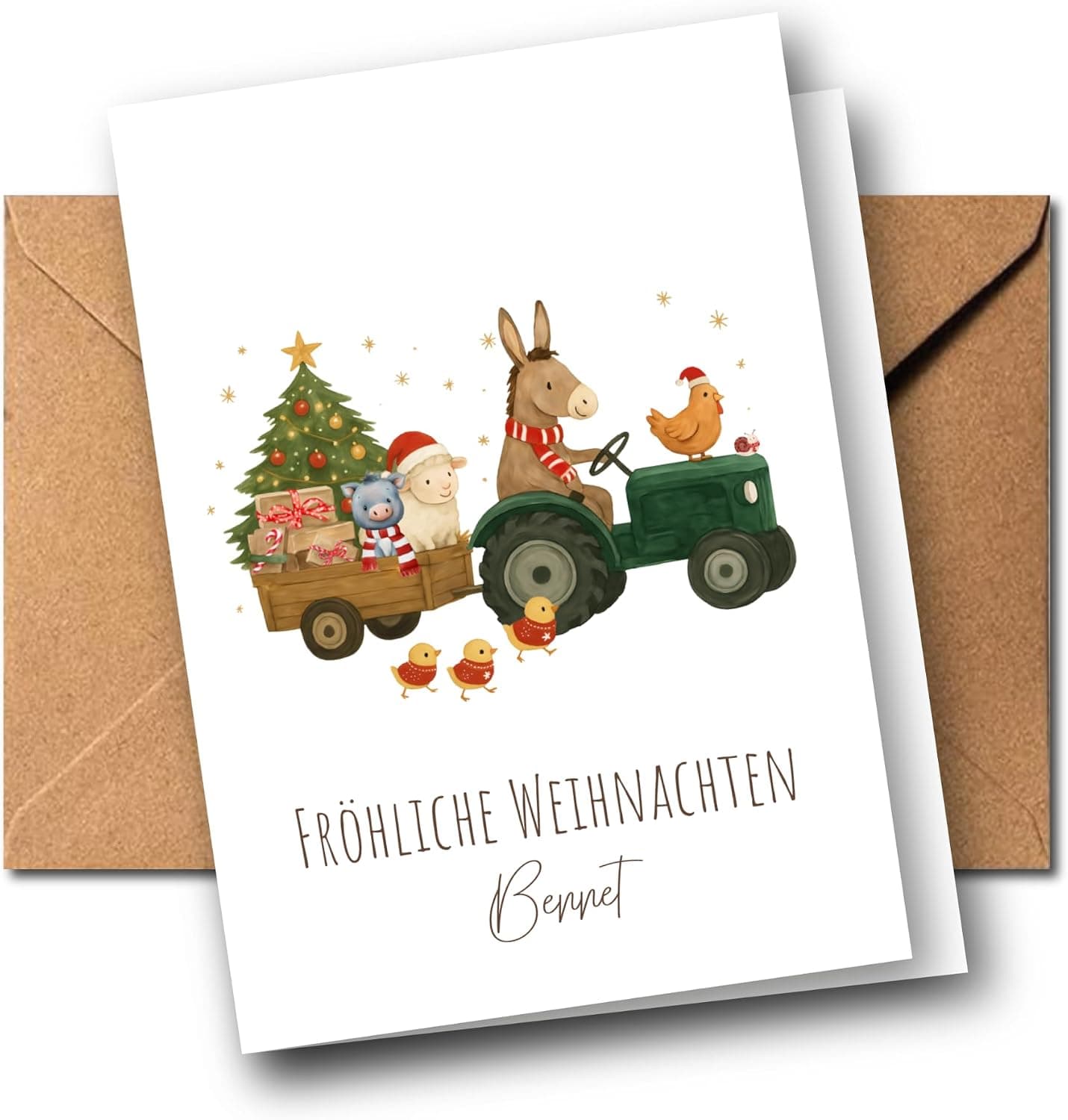 Personalisierte Kinder-Weihnachtskarte Bauernhof mit Traktor