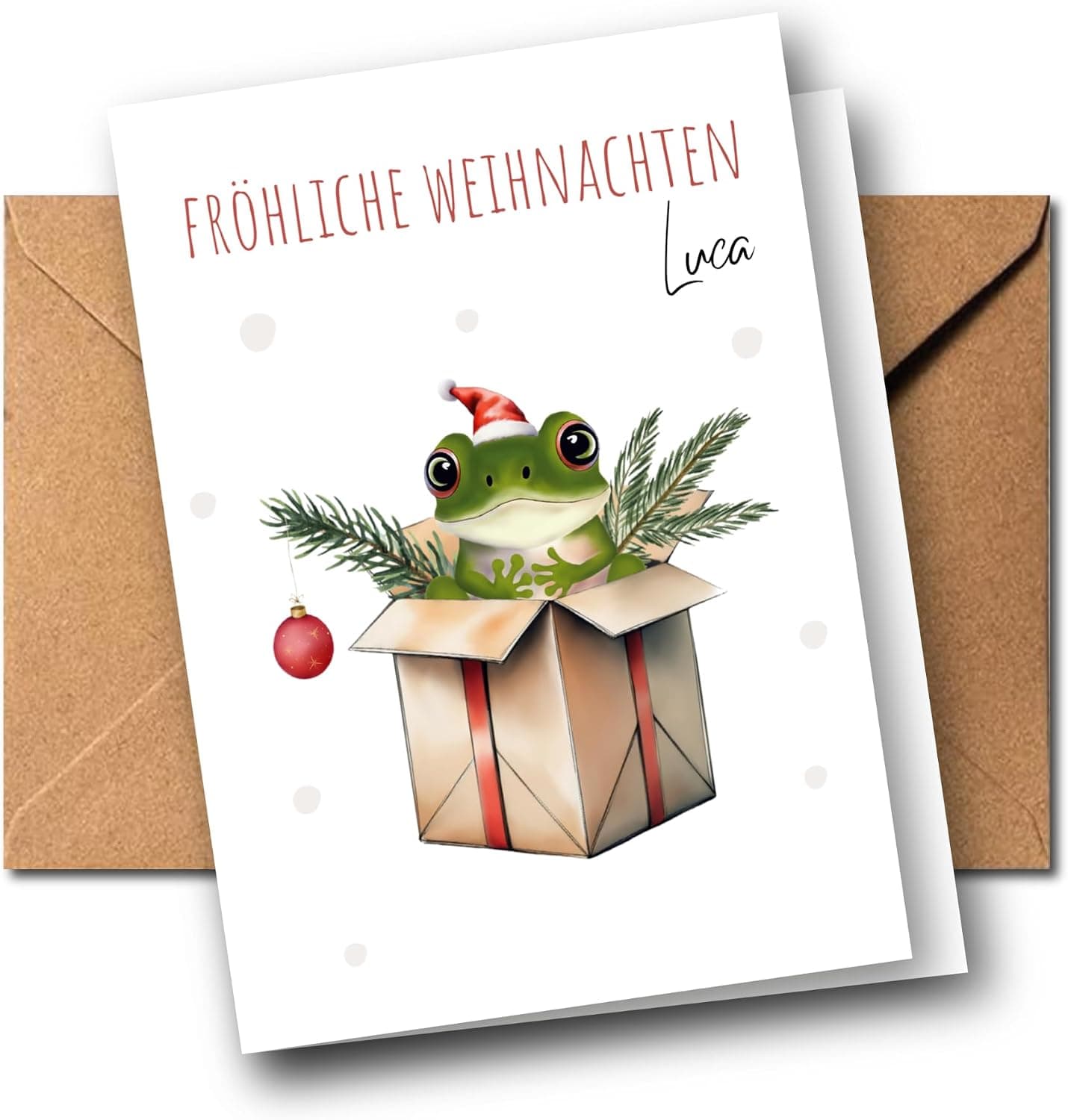 Personalisierte Weihnachtskarte „Tier im Geschenk“ mit Name