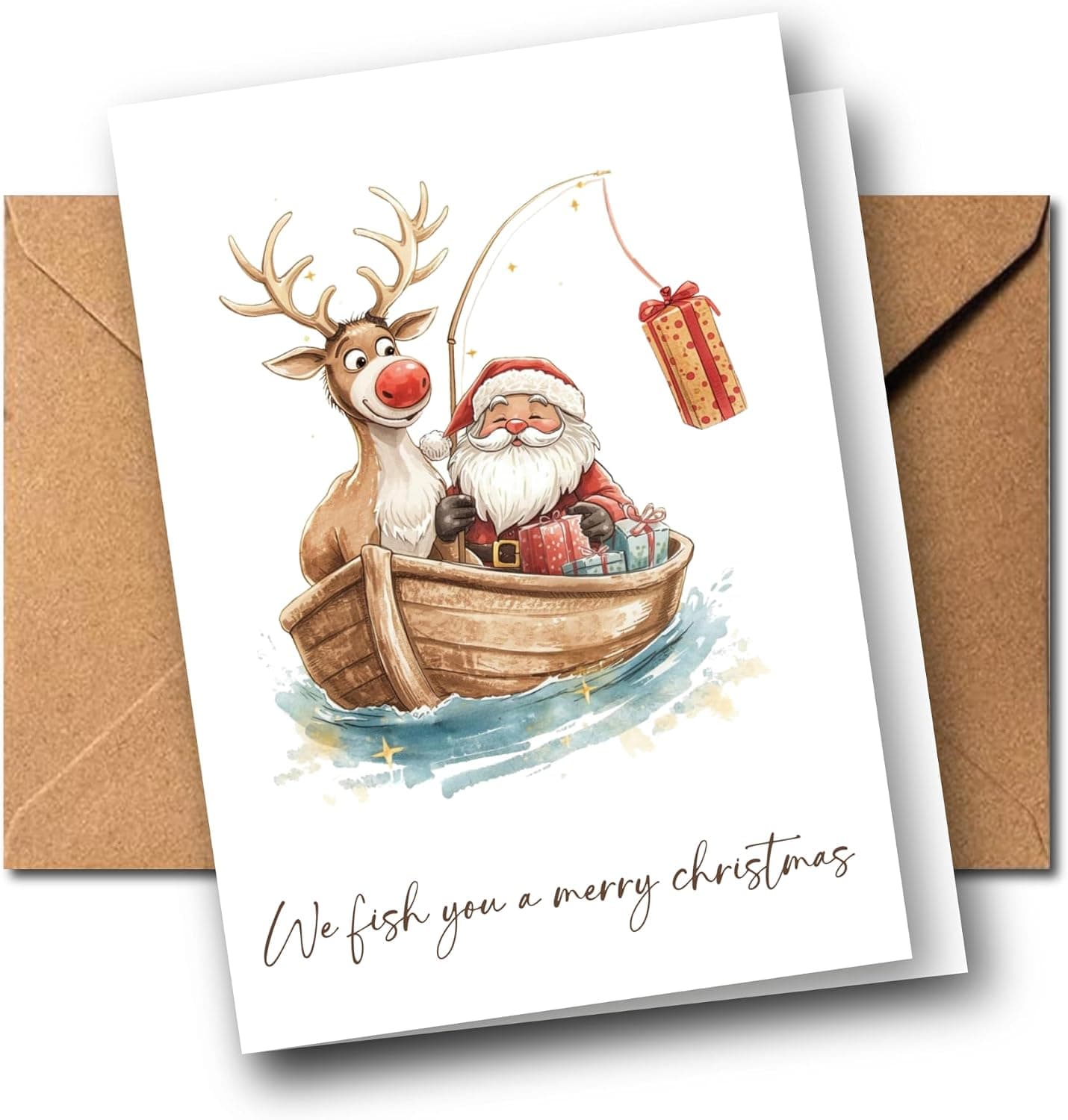 Lustige Weihnachtskarte Angler „We fish you a merry Christmas“