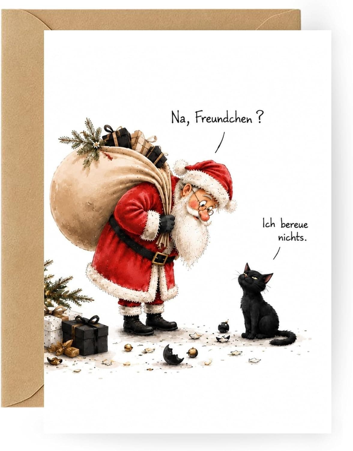 Lustige Weihnachtskarte „Ich bereue nichts“ & weitere Motive
