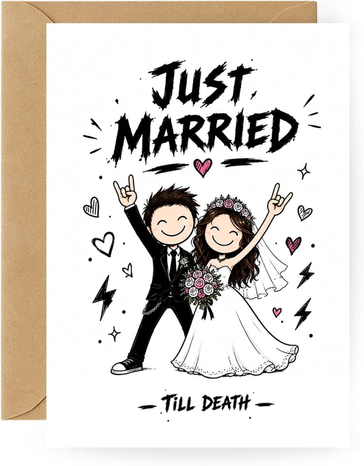 Rock-Hochzeitskarte „Just Married Till Death“