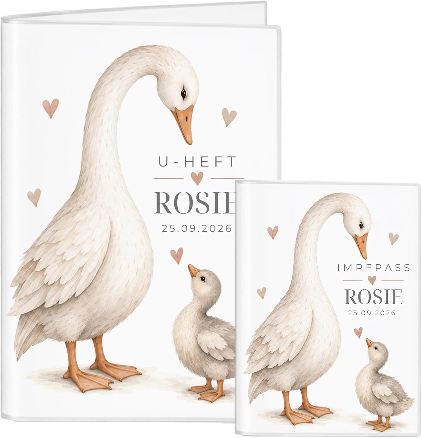 U-Heft-Hülle personalisiert – Gans, Löwenmama & Wal