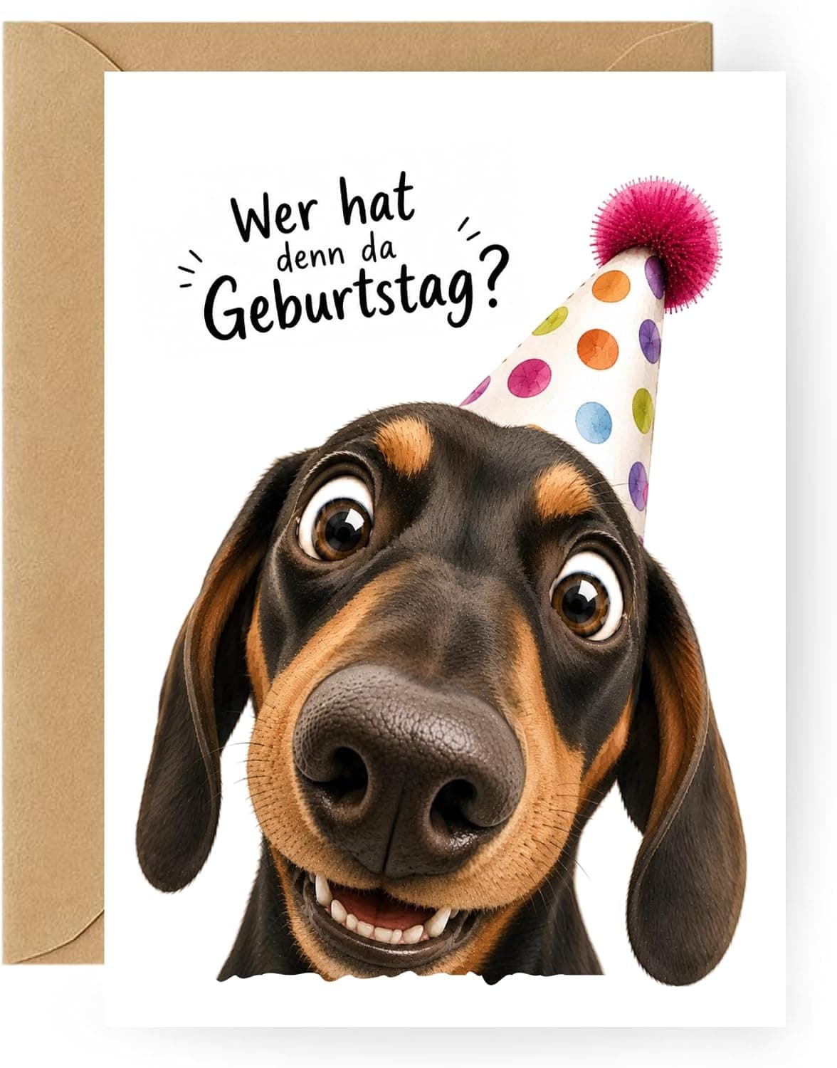 Lustige Geburtstagskarte „Wer hat denn da Geburtstag?“ – Dackel, Dino & Co.