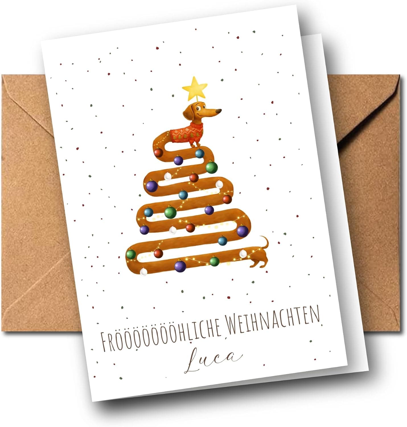 Personalisierte Dackel-Weihnachtskarte „Dackel als Weihnachtsbaum“