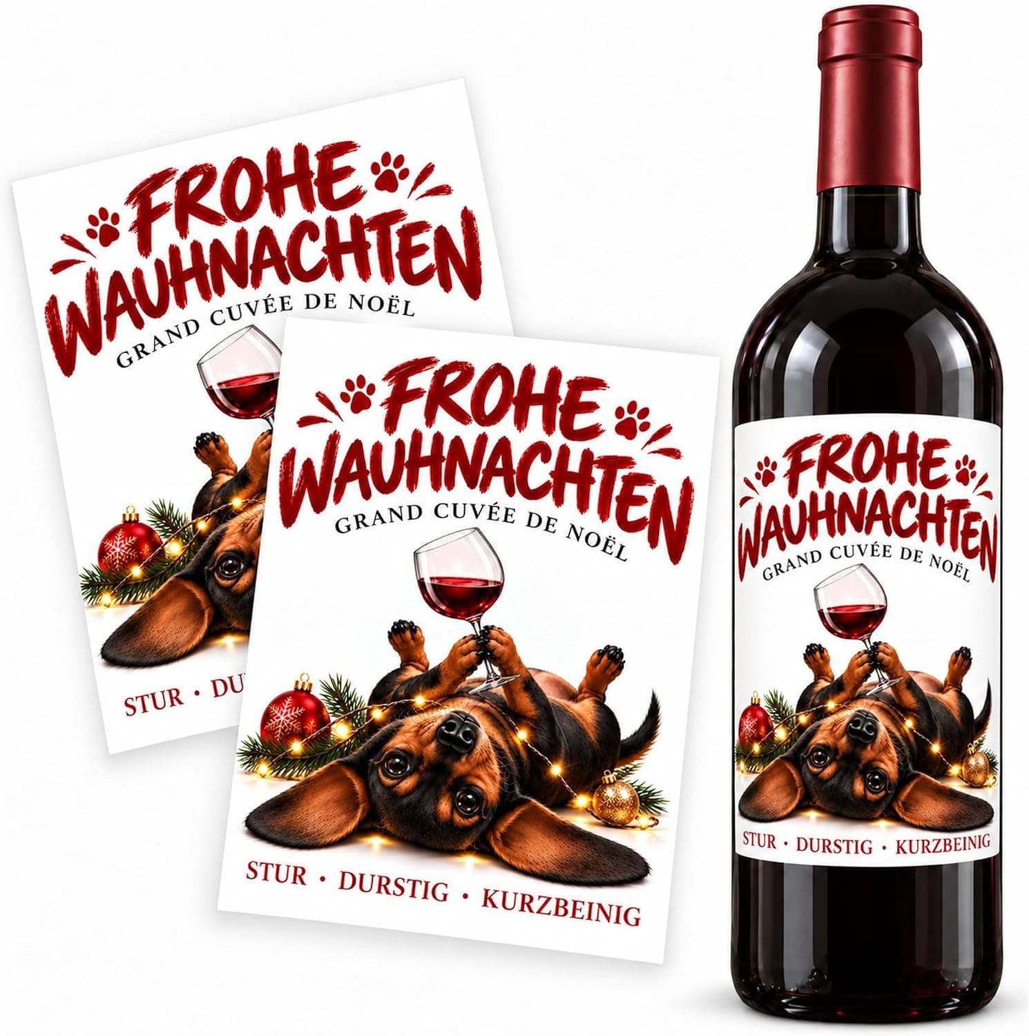 Weinetiketten Weihnachten – 2 Aufkleber für Wein